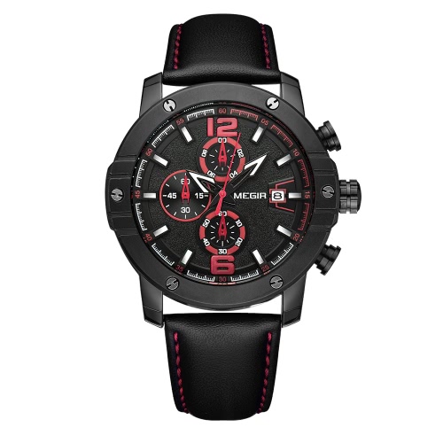 

MEGIR Luxury Luminous Quartz Military Style Хронограф Подлинная кожа Водонепроницаемые мужские часы