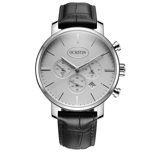 OCHSTIN Luxury Luminous Ultra Thin Quartz Men Casual Wristwatch Genuine Leather Water-Proof Military Watch Masculino Relogio + Box