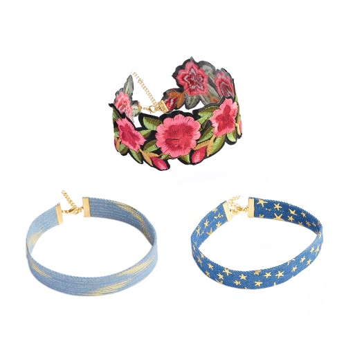 

Fashion Retro Handmade Embroidered Floral Choker Necklace Sexy Bohemian Rose Flower Chain