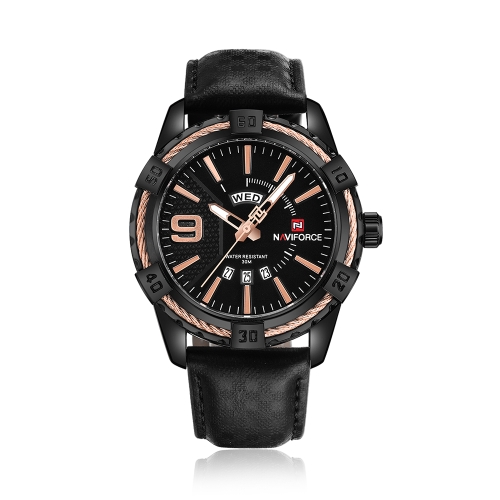 NAVIFORCE moda causal hombres relojes reloj de cuarzo masculino 3ATM resistente al agua reloj luminoso calendario pantalla de tiempo