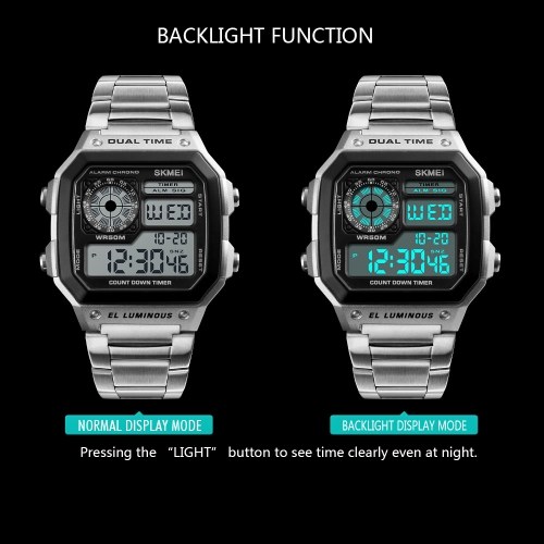 

SKMEI Sport Stainless Steel Men Watch 5ATM Water-resistant Digital Backlight Man Wristwatch Male Relogio Musculino Chronograph