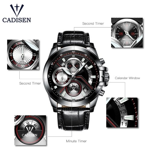 

Cadisen Watch Men Sport Chronograph Clock Quartz Wristwatch Business Waterproof Watch Men