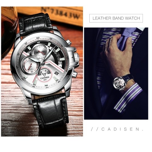 Cadisen Watch Men Sport Chronograph Clock Quartz Wristwatch Business Waterproof Watch Men