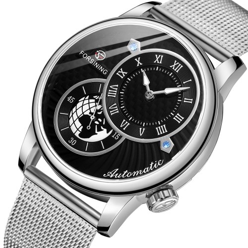 

FORSINING Men Automatic Mechanical Watch Roman Numeral Dial Transparent Back Glowing Pointer 30M Waterproof Male Fashion Watches Masculine Wristband for Business Daily Life Mem's Gifts (Box Packaged)