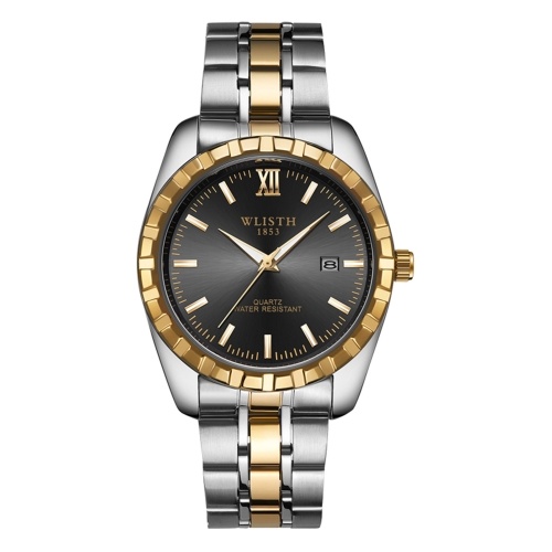 WLISTH S938 Montre de couple classique avec bracelet en acier Montre-bracelet à quartz élégante pour lui et pour elle Montre habillée pour hommes et femmes avec calendrier/lumineux/30M étanche