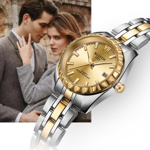 

WLISTH S938 Classic Couple Watch with Steel Strap Stylish His and Hers Quartz Wrist Watch Business Dress Watch for Men Women with Calendar/Luminous/30M Waterproof