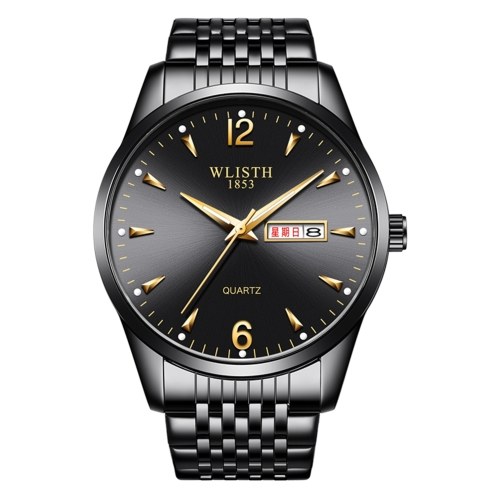 WLISTH S946 Classic Stylish Men Quartz Wrist Watch Multifunctional Business Casual Watch with Luminous/Dual-calendar Display 30M Waterproof Stainless Steel/Leather Strap