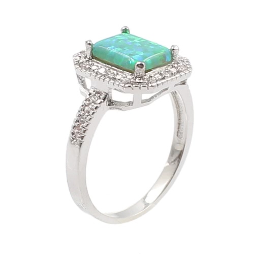 925 prata esterlina moda CZ diamante quadrado cúbico simulada Opal Ring mulheres garota jóia do casamento noivado