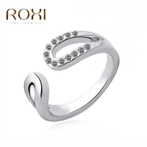 ROXI cristal austriaco clásico apertura anillo blanco chapado en oro boda compromiso accesorio de la joyería para las mujeres de novia