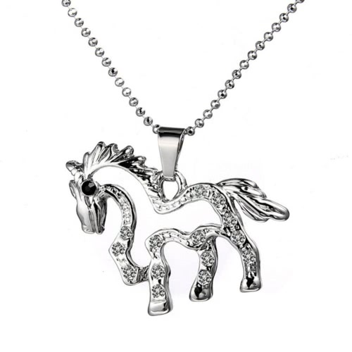 

Trendy Silver Plated Rhinstone Crystal Unicorn Horse Pendant Necklace