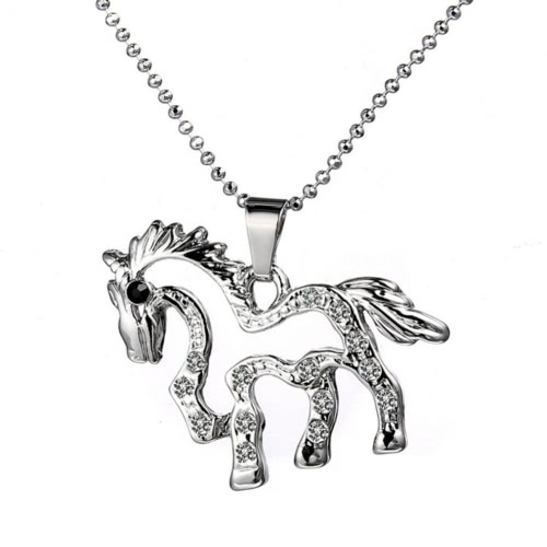 Femme Fille De Mode Argent Plaqué Rhinstone Cristal Licorne Cheval Animal Pendentif Collier Chaîne Bijoux pour Fête De Mariage Cadeau