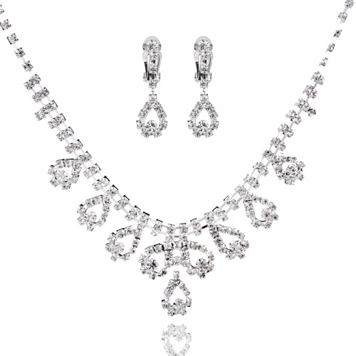 

Dazzling Rhinestone Crystal Pendant Necklace and Earrings Jewelry Set