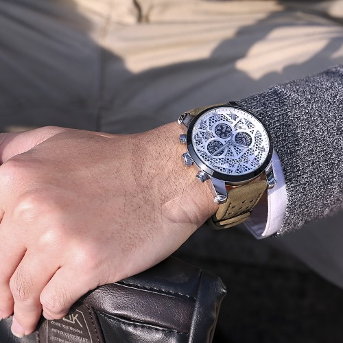 

OCHSTIN 2017 Brand Luxury Genuine Leather Quartz Skeleton Men Watches Luminous Water-Proof Man Casual Wristwatch Calendar + Box