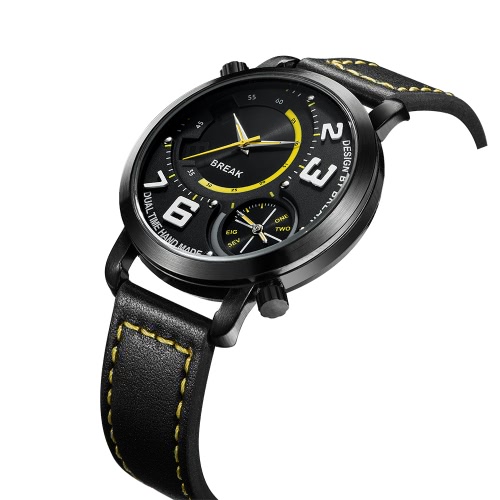 

BREAK Мода Инновационные Dual Time Display Кварцевые Мужчины Часы роскошные кожаные PU 30M водонепроницаемый человек Casual Wristw