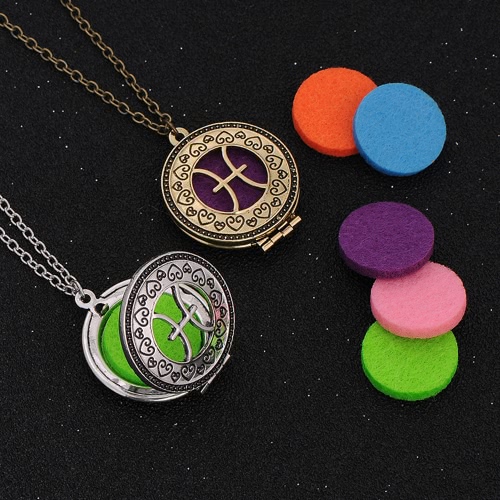 

Perfume Essential Oil Diffuser Zodiac Sign Round Pendant Necklace