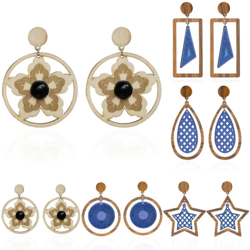 

Fashion Lady Natural Wooden Ear Studs for Women Water Shape Drop Dangle Earrings