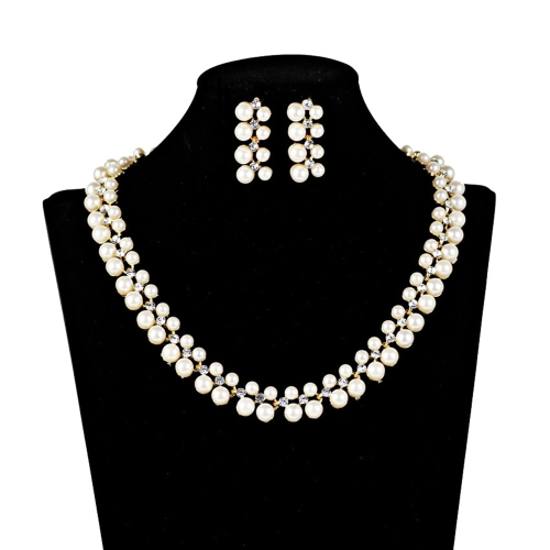 

Water-drop Pearl Rhinestone Necklace Earrings Jewelry Set for Party Wedding Bridal Accessory