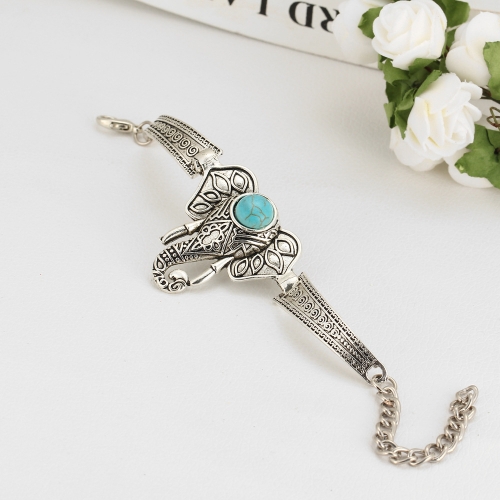 

Fashion Retro Boho Turquoise Rounded Owl Elephant Palm Hand Circle Bracelet for Women Jewelry