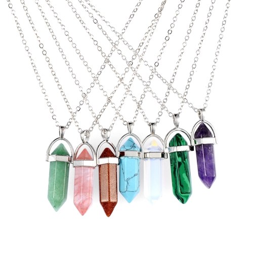 

Fashion Woman Girl Jewelry Gemstone Necklace Natural Stone Hexagonal Pointed Reiki Chakra Pendant Crystal Necklace Chain 1#