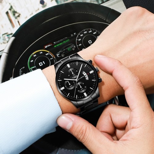 

CUENA Men Stainless Steel Band Quartz Watch Fashion Simple Calendar Big Dial Wrist Watch