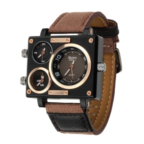

OULM Men Business Watch Luxury Canvas Band Quartz Watch Three Time Zone Sport Wristwatch