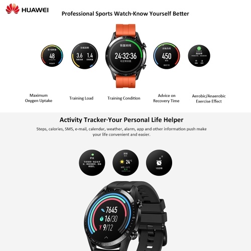 

HUAWEI WATCH GT 2 42mm 5ATM Waterproof Sport Smartwatch Smart Watch with BT5.1 In-device Music Download Player 7 Days Standby Heart Rate Rhythm Sleep Pressure Monitor GPS Fitness Activity Tracker Pedometer Calories Stopwatch Timer Weather for Android / iO