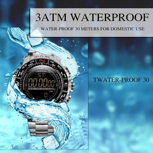 

MIZUMS Men Watch Fashion Alloy Case Stainless Steel Band Digital Watch Sports Waterproof Wrist Watch