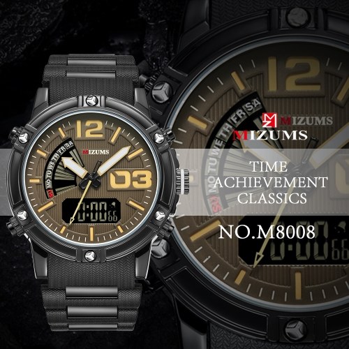 

MIZUMS Men Watch Fashion Alloy Case Digital Analog Dual Movement Watch Sports Waterproof Quartz Wrist Watch