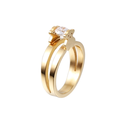 Cute Little Bear Ring Embeds CZ Diamond 316L Titanium Steel Fashionable Women Jewelry Decorations