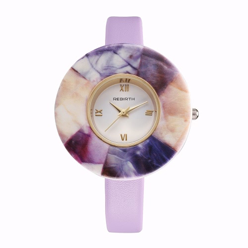 

REBIRTH Brand Fashion PU Leather Quartz Marble Case Women Watches