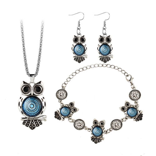 

Fashion Retro Bohemian Style Owl Elephant Three-pieces Bracelet Earrings Necklace Jewelry Set