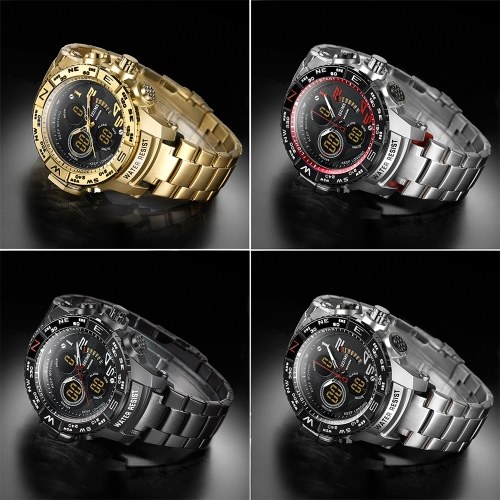 MIZUMS Men Watch Fashion Alloy Case Stainless Steel Band Led Watch Sports Waterproof Quartz Wrist Watch