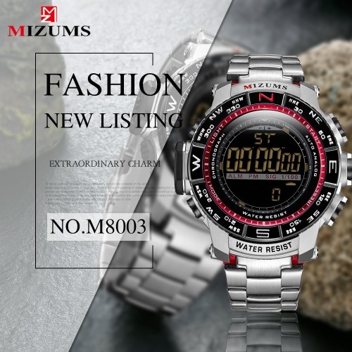 

MIZUMS Men Watch Fashion Alloy Case Stainless Steel Band Digital Watch Sports Waterproof Wrist Watch
