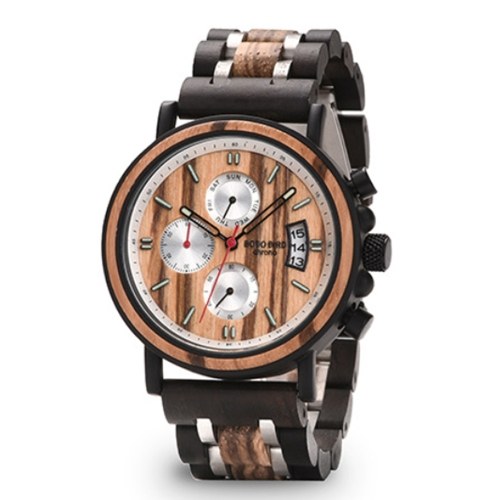 

BOBO BIRD Mens Wood Watch Wooden & Stainless Steel Quartz Movement Chronograph with Luminous Display Fashion Timepiece for Men