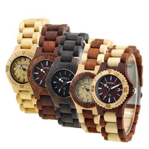 

BEWELL High Quality Environmental Natural Wood Lightweight Wristwatch Water Resistant Excellent Women Quartz Watch with Calendar