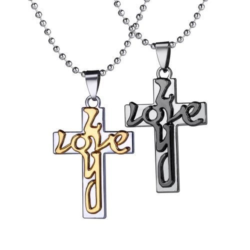 Mode, Trendy 'I love you' Cross Anhänger Bead Kette Halskette Punk Style Gothic feine paar Liebhaber lieben Schmuck Accessoire Geschenk für Männer-Frauen