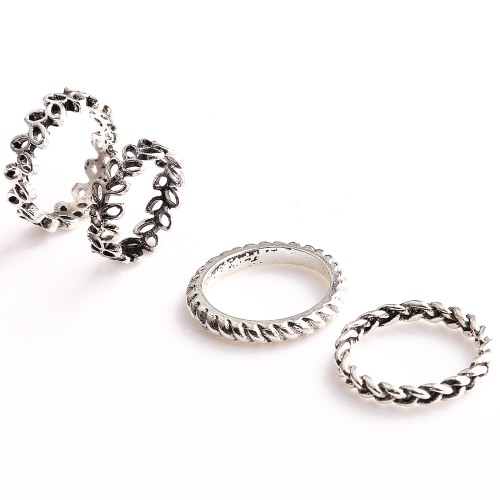 4 PC Art und Weise der neuen heißen Vintage Retro Anti-Silber überzogene Knöchel-Finger-Ring-Set Schmuck Accessoires für Frauen-Mädchen-Party Band