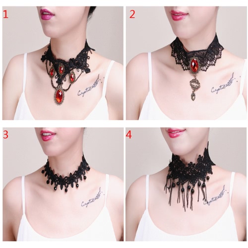 

Fashion Unique Charm Gothic Punk Lace Choker Wide Necklace Chain Jewelry Accessories for Women Girls Gift Party