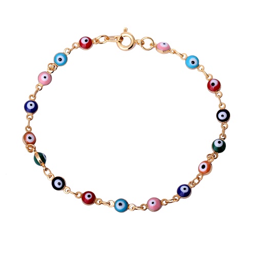 Fashion New Unique Colorful Gold Plated Copper Bracelet Bangle with Eye-like Beads for Woman Girl Wedding Gift Party