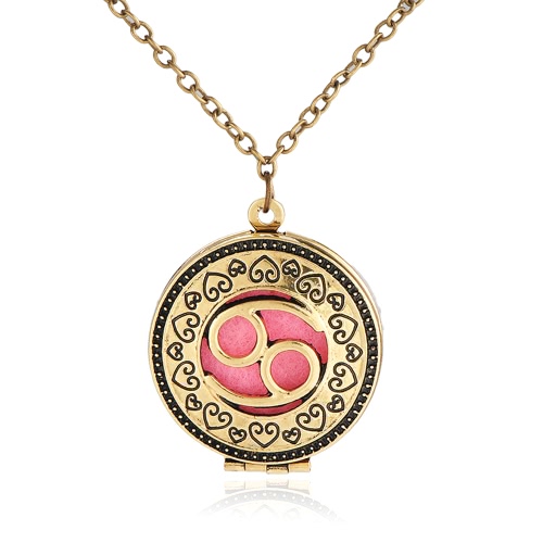 Perfume Difusor de óleo essencial Zodiac Sign Round Pendant Necklace