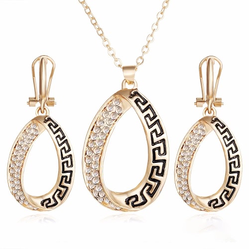

Fashion Retro Rose Gold Necklace Earrings Water Drop Pendant Suit Set