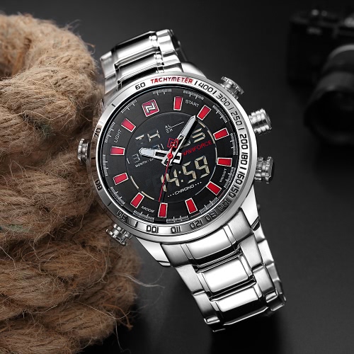 

NAVIFORCE Luxury Dual Display Digital Quartz Men Watch Stainless Steel Luminous Sports Watch Chronograph Water-Proof Man Clock + Gift Box