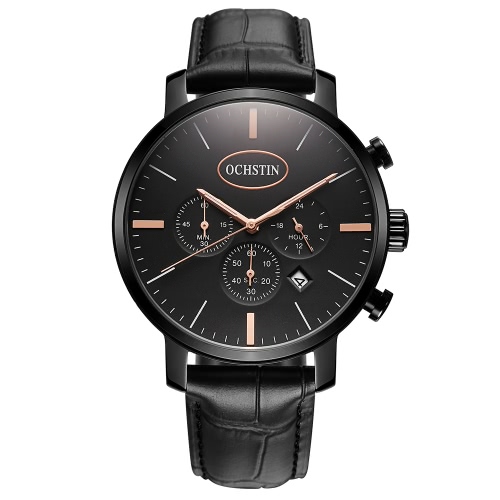 OCHSTIN Luminoso ultra sottile al quarzo Uomo Casual Orologio da polso Vera pellicola in vera pelle Occhiali da vista Ombrellino Religioso + Box