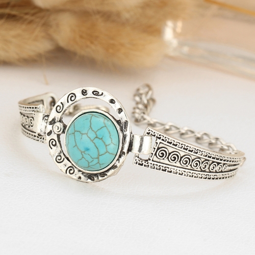 

Fashion Retro Boho Turquoise Rounded Owl Elephant Palm Hand Circle Bracelet for Women Jewelry