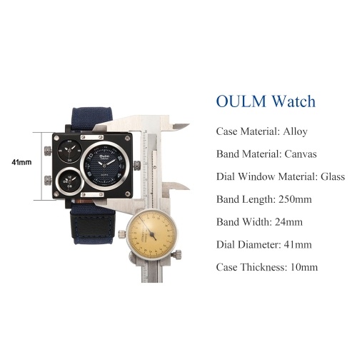 

OULM Men Business Watch Luxury Canvas Band Quartz Watch Three Time Zone Sport Wristwatch
