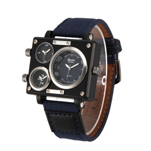 

OULM Men Business Watch Luxury Canvas Band Quartz Watch Three Time Zone Sport Wristwatch