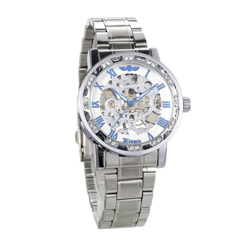 GANADOR Hombres Reloj Automático Pantalla de Diamante Luminoso Manos Movimiento de Engranajes Retro Relojes Mecánicos Esqueleto de Lujo Reloj de Negocios Casual