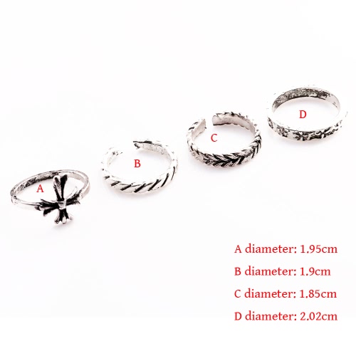 

4 Pcs Fashion New Hot Vintage Retro Anti-silver Plated Knuckle Finger Ring Set Jewelry Accessories for Women Girls Party Band