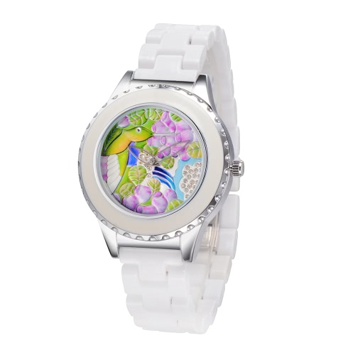 Quartz ASJ Fashion Unique cool Marque Femme Femme Alliage céramique Band Wristwatch avec motif animal