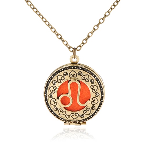 Perfume Difusor de óleo essencial Zodiac Sign Round Pendant Necklace